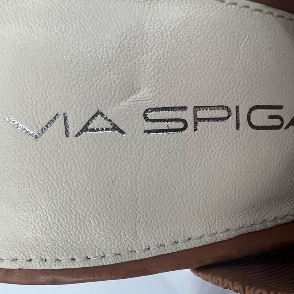 Via Spiga Tan Leather Square Toe Block Heel Sandals Size 6 Women’s - Picture 2 of 8